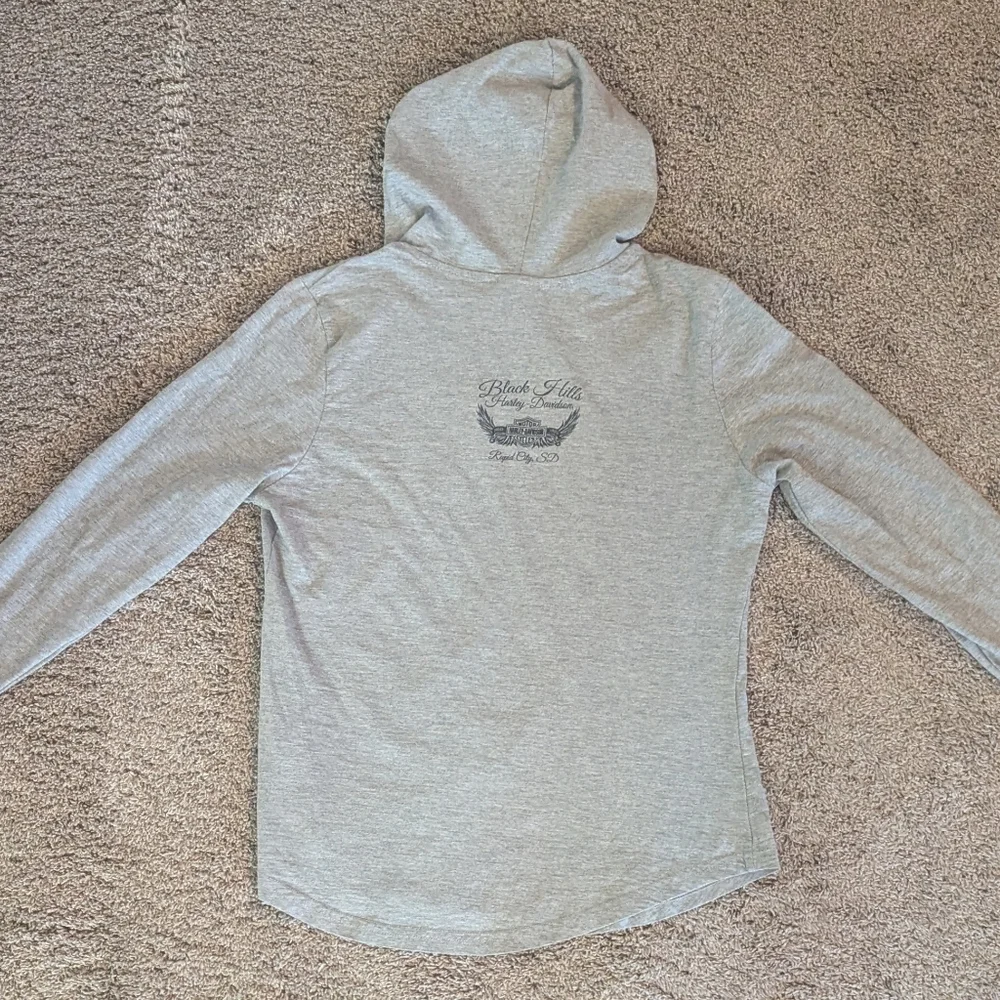 Women's Size Medium Harley-Davidson Gray Hoodie with Green and Purple Accents - Picture 2 of 3